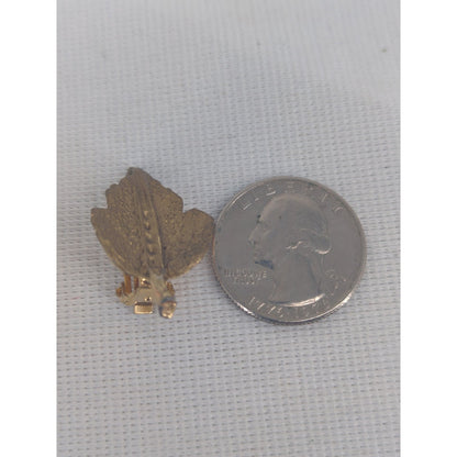 Vintage Textured Leaf Clip-On Earrings Gold-Tone Nature-Inspired Botanical
