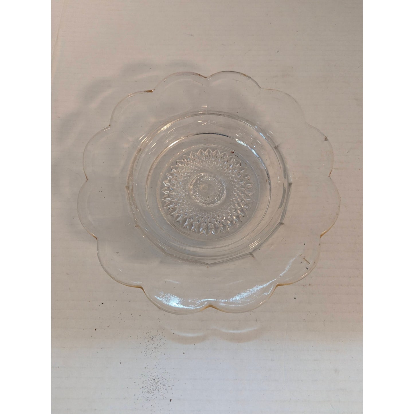 Vintage Mosser Glass Cherry & Cable Butter Dish Clear Pressed Gold Trim 5.5"