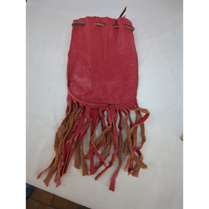 Vintage red marble bag drawstring top fringe bottom