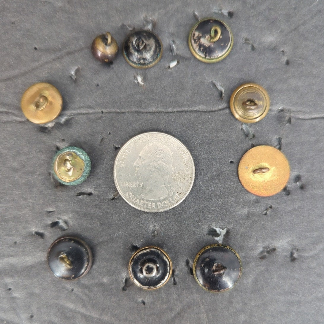 LOT P of 10 Antique Vintage Victorian Brass Mixed Materials Buttons ESTATE FIND