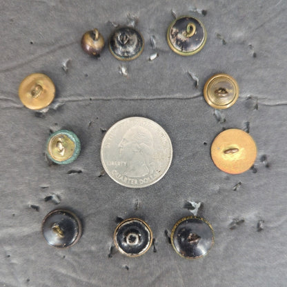 LOT P of 10 Antique Vintage Victorian Brass Mixed Materials Buttons ESTATE FIND