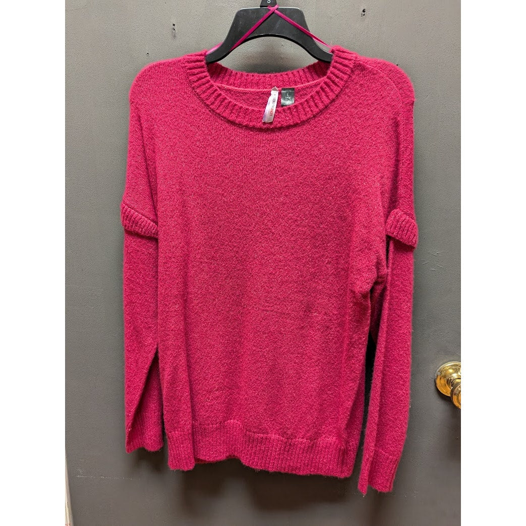 Love by Design Size Large  Cranberry Knit Sweater drop shoulder detail crew neck