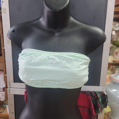 Blue Sky NEW Green White Stripe Bandeau Side Bone Swim Top LIned TieBack MEDIUM