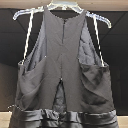 HALSTON Black maxi dress Halter top size 12 Satin Waist keyhole back Formal