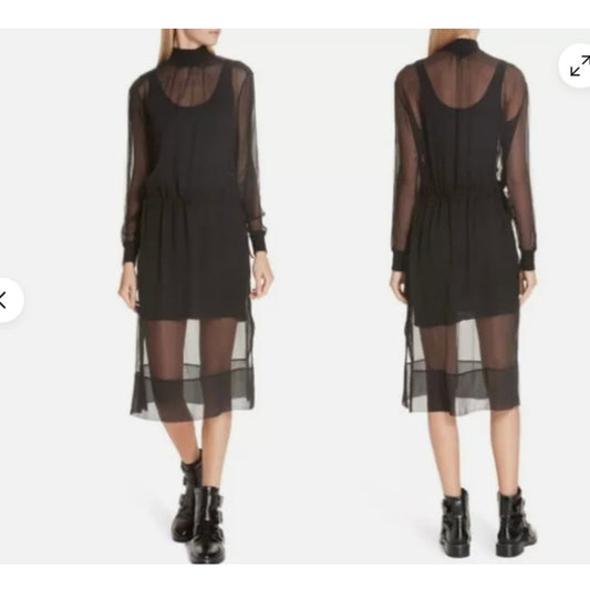Rag & Bone Dinah Silk Shift Dress in Black Size SMALL 2pc Textured Tank Slip