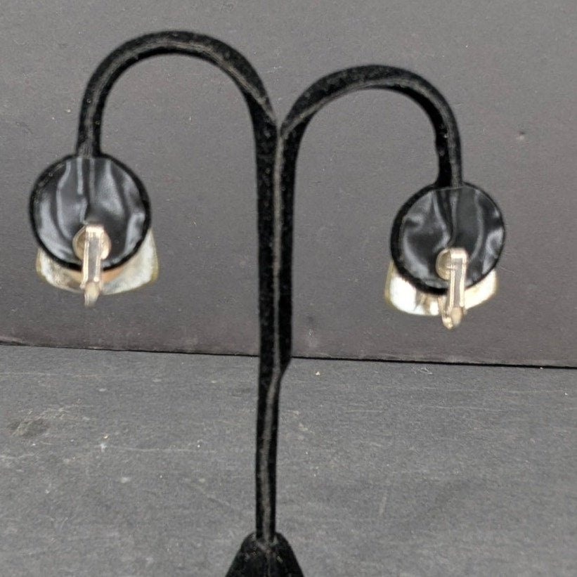 Vintage Mid-Century Silver Tone Sculptural Clip-On Earrings Retro