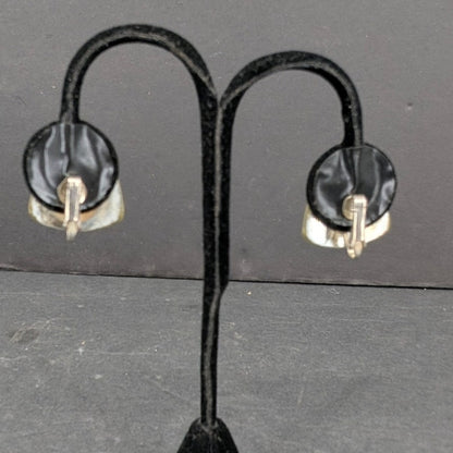 Vintage Mid-Century Silver Tone Sculptural Clip-On Earrings Retro