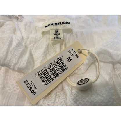 Max Studio Sleeveless Gauzy Jewel Neck Tiered Maxi Dress Medium White NEW $138