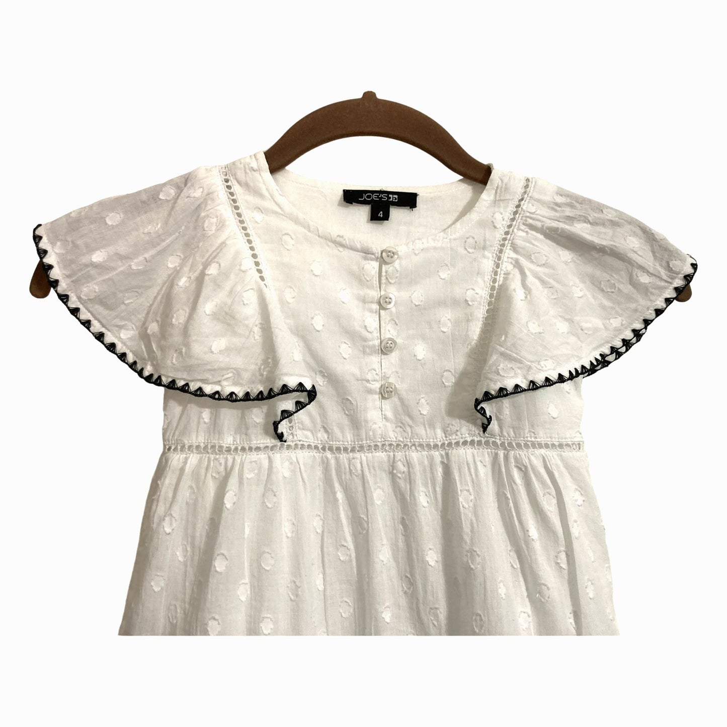 NWT Joe's Girl's Embroidered Flutter Sleeve Lined Dress Sz 4 in White with Navy