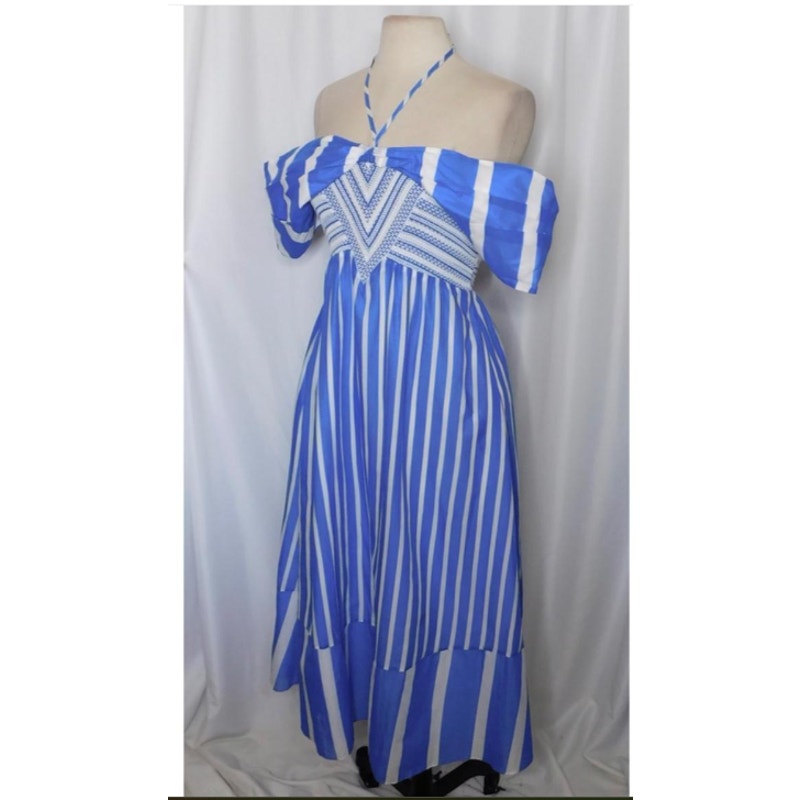 TANYA TAYLOR Celina Smocked Striped Color block Midi Dress Smocking 2 / xs NEW