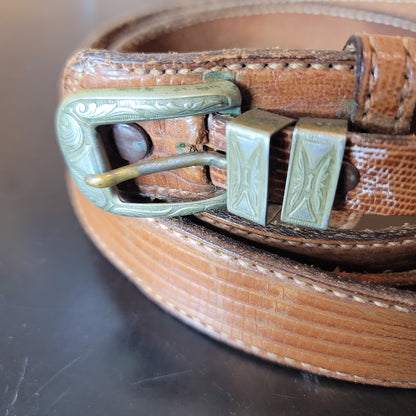 Vintage Dun Dee Brown embossed Snake Ranger Belt Overlay strap gold Size 44