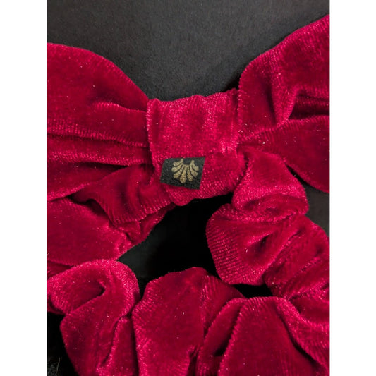 LELE SADOUGHI set of 3 small elastic  4" red Velvet Bow new scrunchie crimson