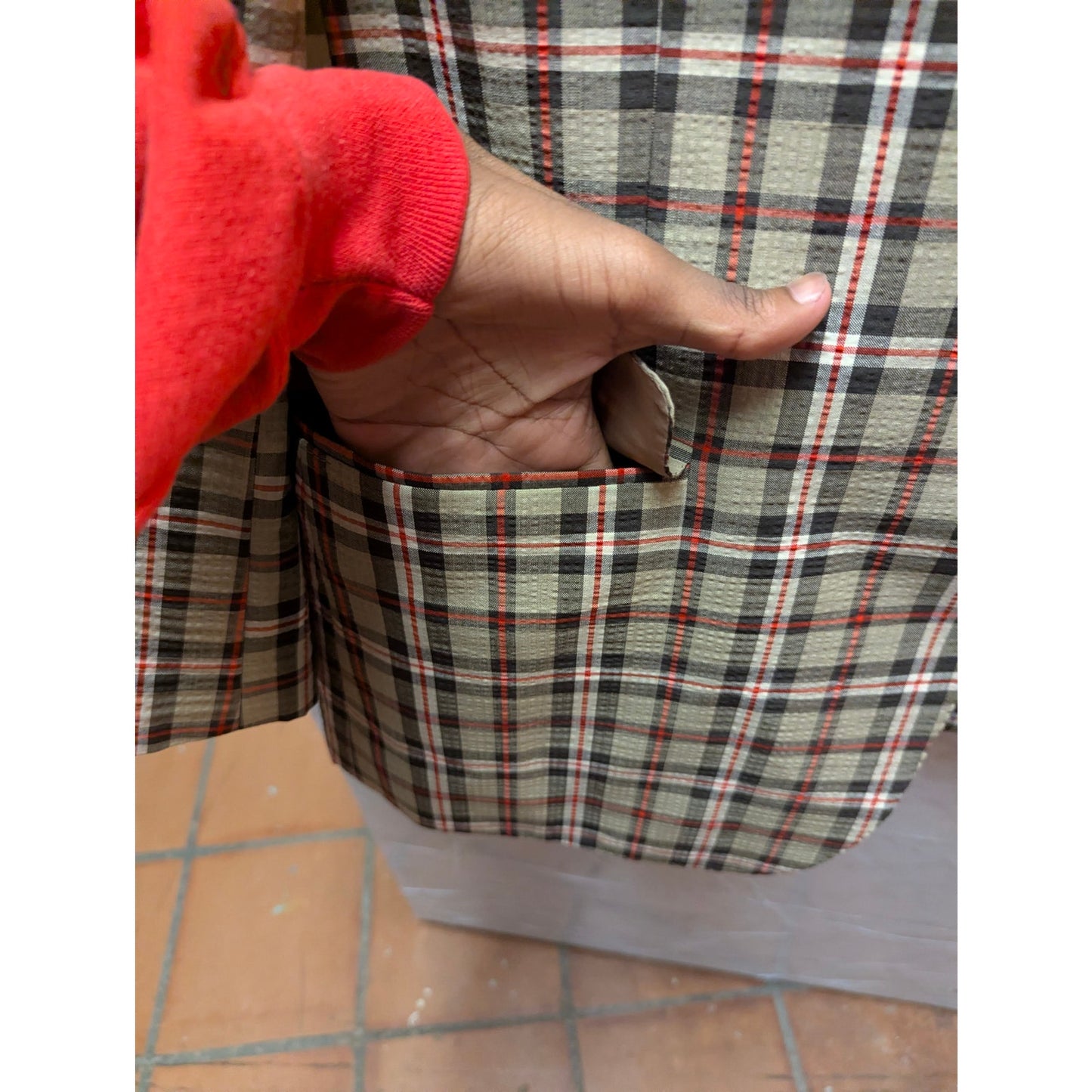 Vintage Bespoke Plaid Wool Blazer Sport Coat Brown Tan Red Checked Rockabilly
