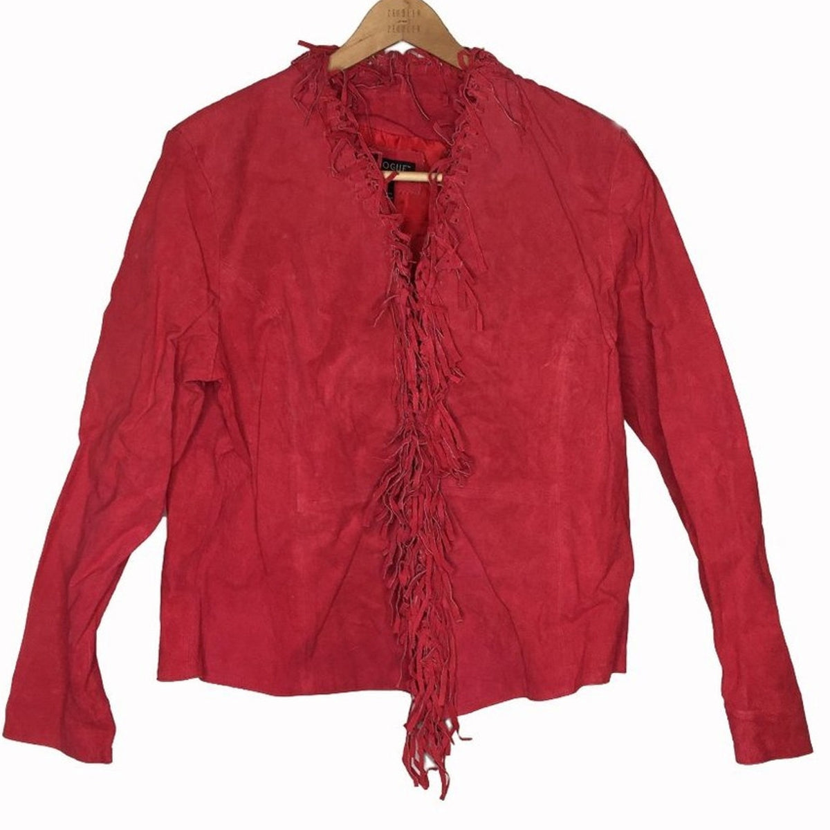 Dialogue Cowboy Fringe Leather Jacket Western Blazer Long Sleeve Red BOHO XL