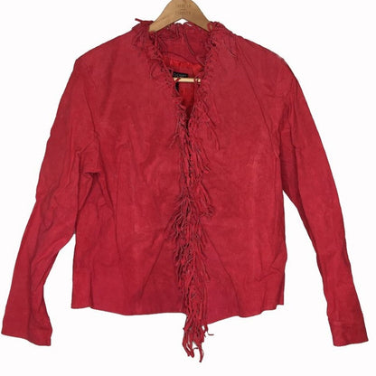 Dialogue Cowboy Fringe Leather Jacket Western Blazer Long Sleeve Red BOHO XL
