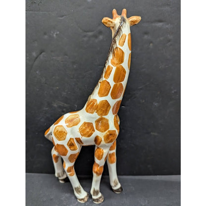 Vintage Porcelain Giraffe Figurine Handpaint Japan 11" Tall White Orange Animal