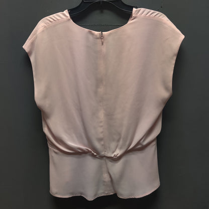 Calvin Klein Pale Blush Pink Pleated V Neck Peplum Blouse Top Medium Minimalist