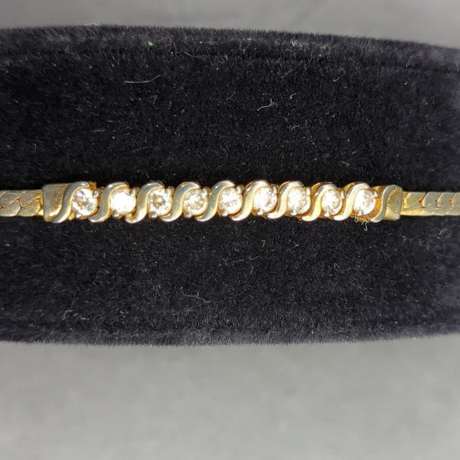 Vintage Fashion BRACELET 7" gold tone rhinestone S Link tennis
