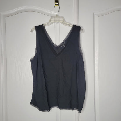 halogen size 2X black Sleeveless blouse raw hem edge v-neck Casual career