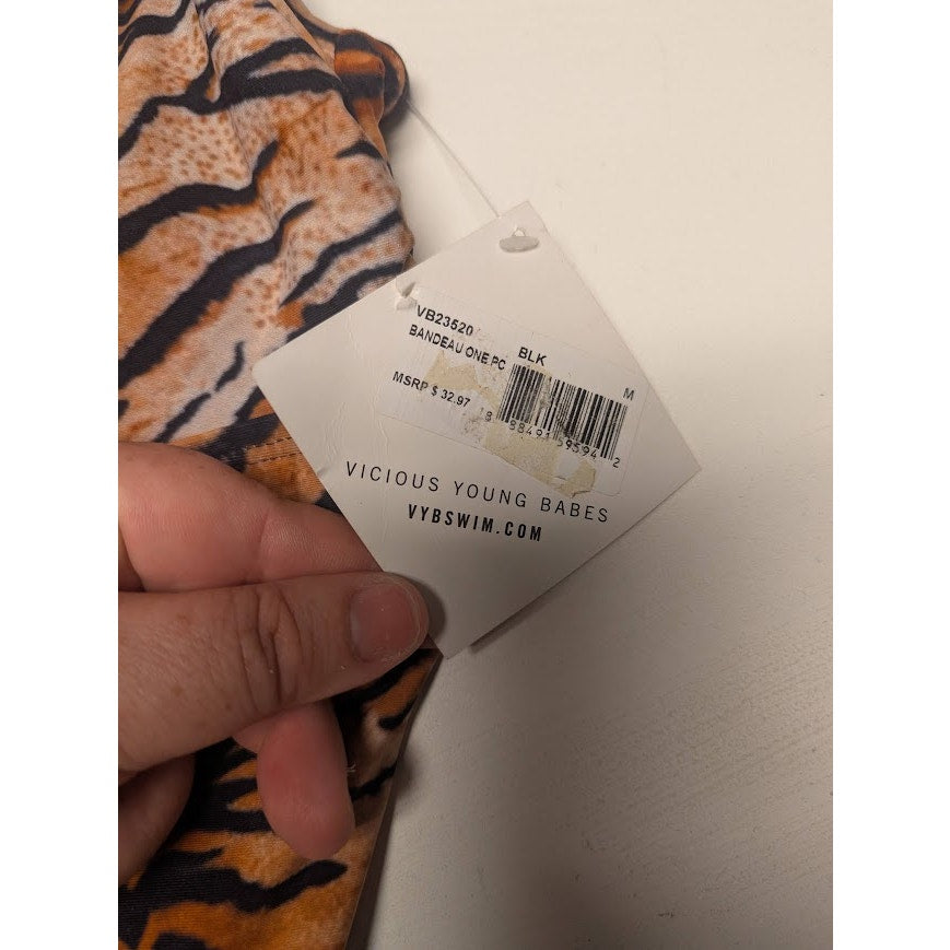VYB Tiger Print Bandeau Cutout One-Piece Swimsuit Size Medium NEW adjustable