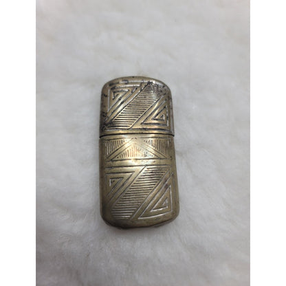 Antique Brass Trench Lighter Art Deco Geometric Engraved Mid-Century Vtg Pocket