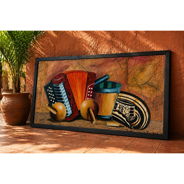 Colombian Vallenato MARTINEZ Artist Framed Original Painting, Accordion Theme