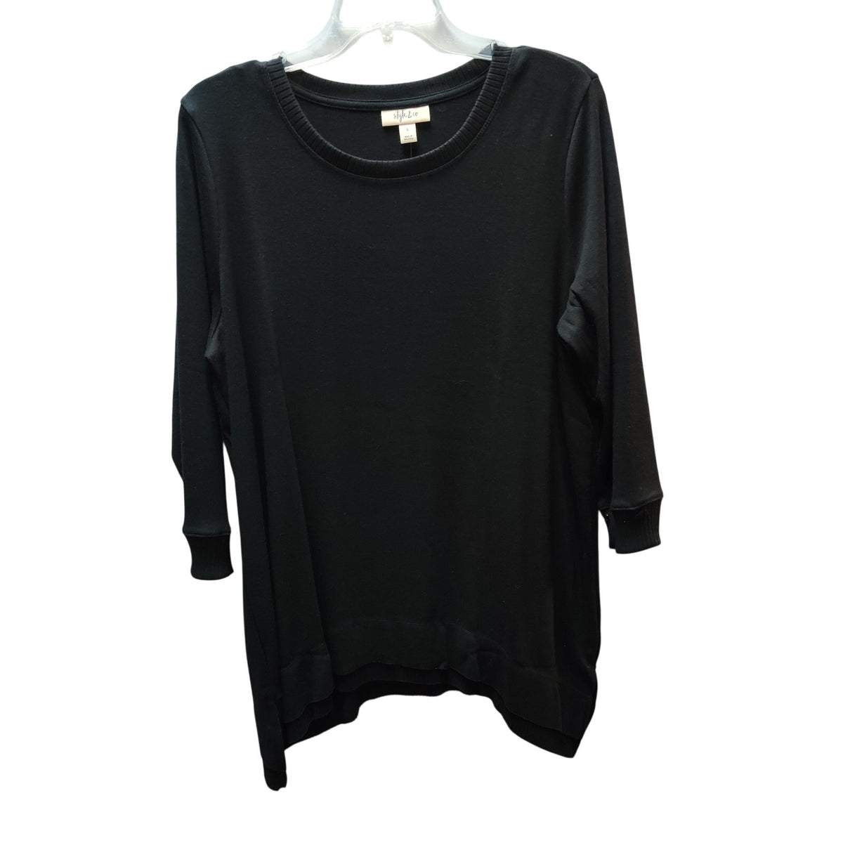 Style & Co Black Knit Tunic Top Asymmetrical Hem Casual Everyday Essential Large