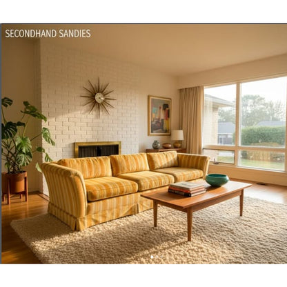 Secondhand Sandies: Vintage MCM Striped Velvet 8 Foot Couch. AMAZING