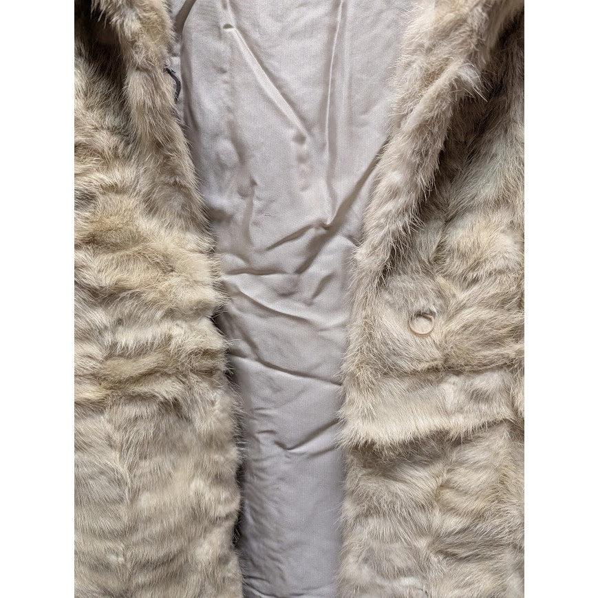 Vintage Winter White Genuine Fur Full-Length Maxi Coat Satin Lined Glamour