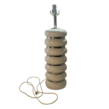 1960s MCM French Moderne White Silver Ring Round stacked lamp 22" x 6"