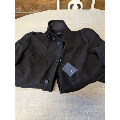 JWN Coat Long Sleeves Double Mock Neck Peacoat Blue Marl Button quilted Wool XL
