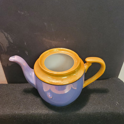 Takito Golden Orange Blue Lusterware Vintage Japanese Covered Teapot 4.5" lidded