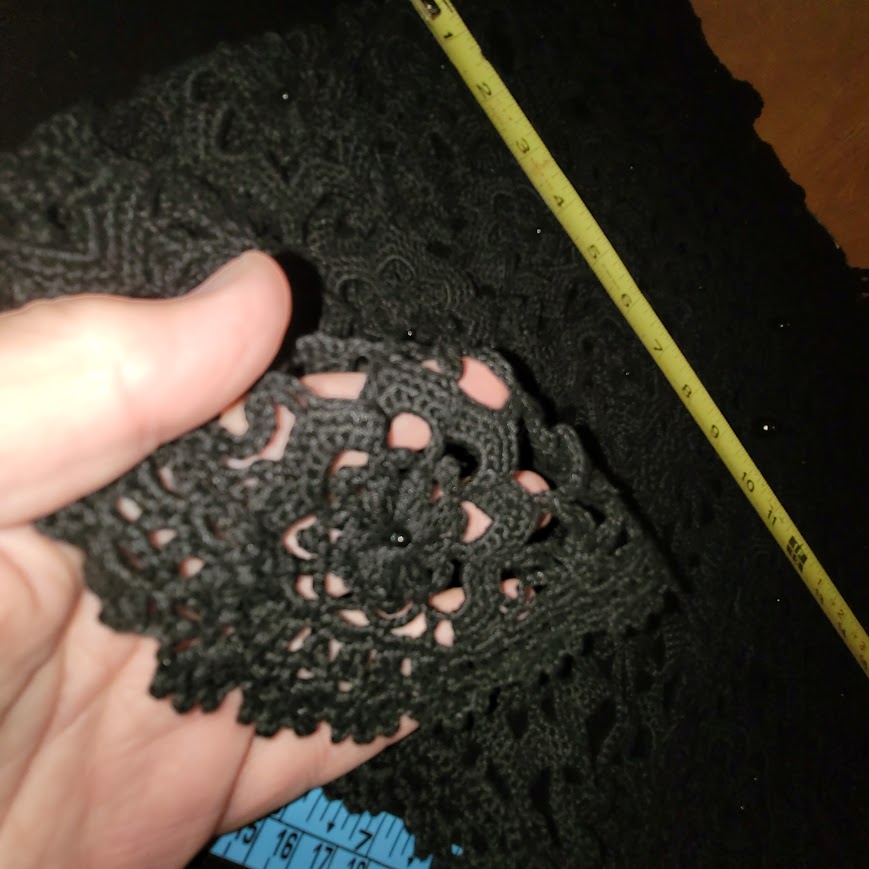 Chico's Black Crochet Open Front Cardigan Top Scalloped Edge Large / XL FESTIVAL