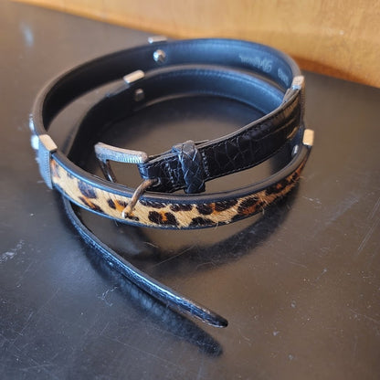Brighton Zebra Cheetah Embossed Black Silver Belt XL Size 36