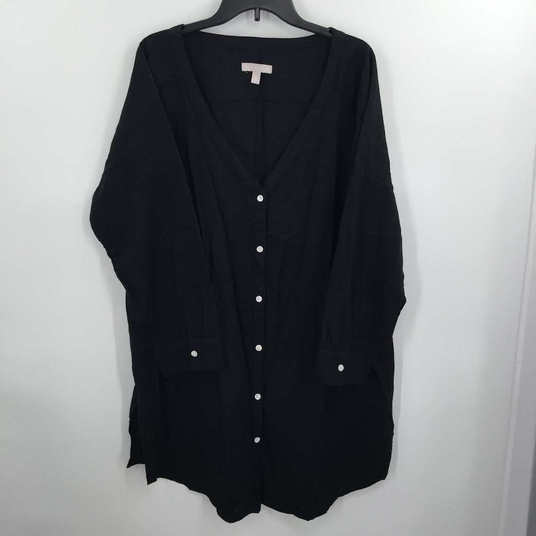 Chelsea28 NWT Solid Black T-Shirt Dress Long Sleeve Size Large Linen Lightweight