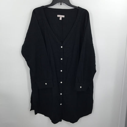 Chelsea28 NWT Solid Black T-Shirt Dress Long Sleeve Size Large Linen Lightweight