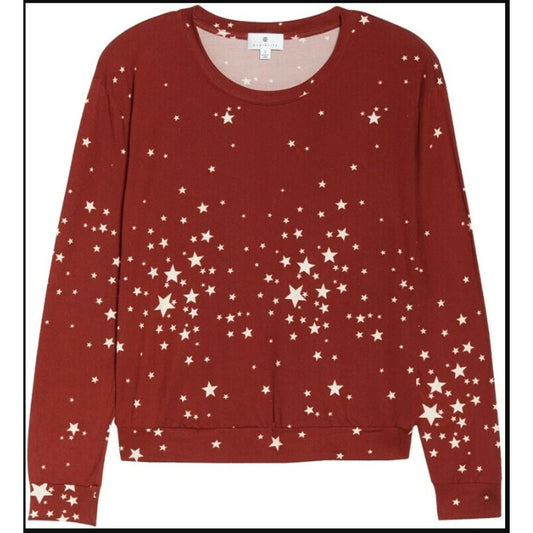 Socialite Size Small long sleeve Tee brown with Stars Loungewear