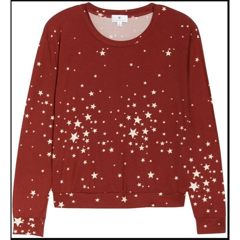 Socialite Size Small long sleeve Tee brown with Stars Loungewear