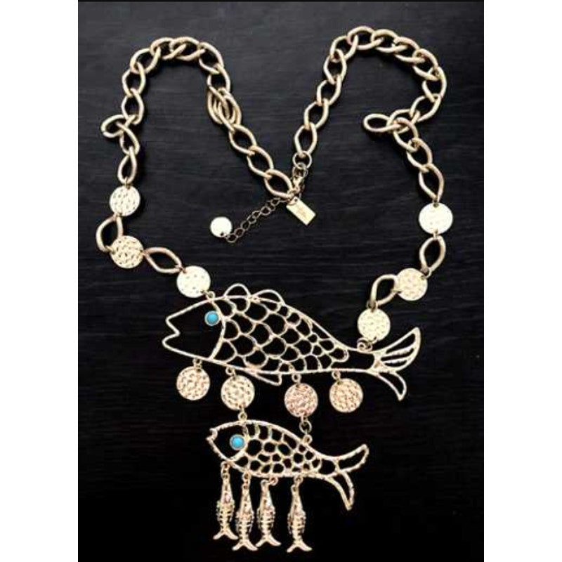 Vintage Necklace Statement Piece Lilly Pulitzer 2 Fish Goldtone