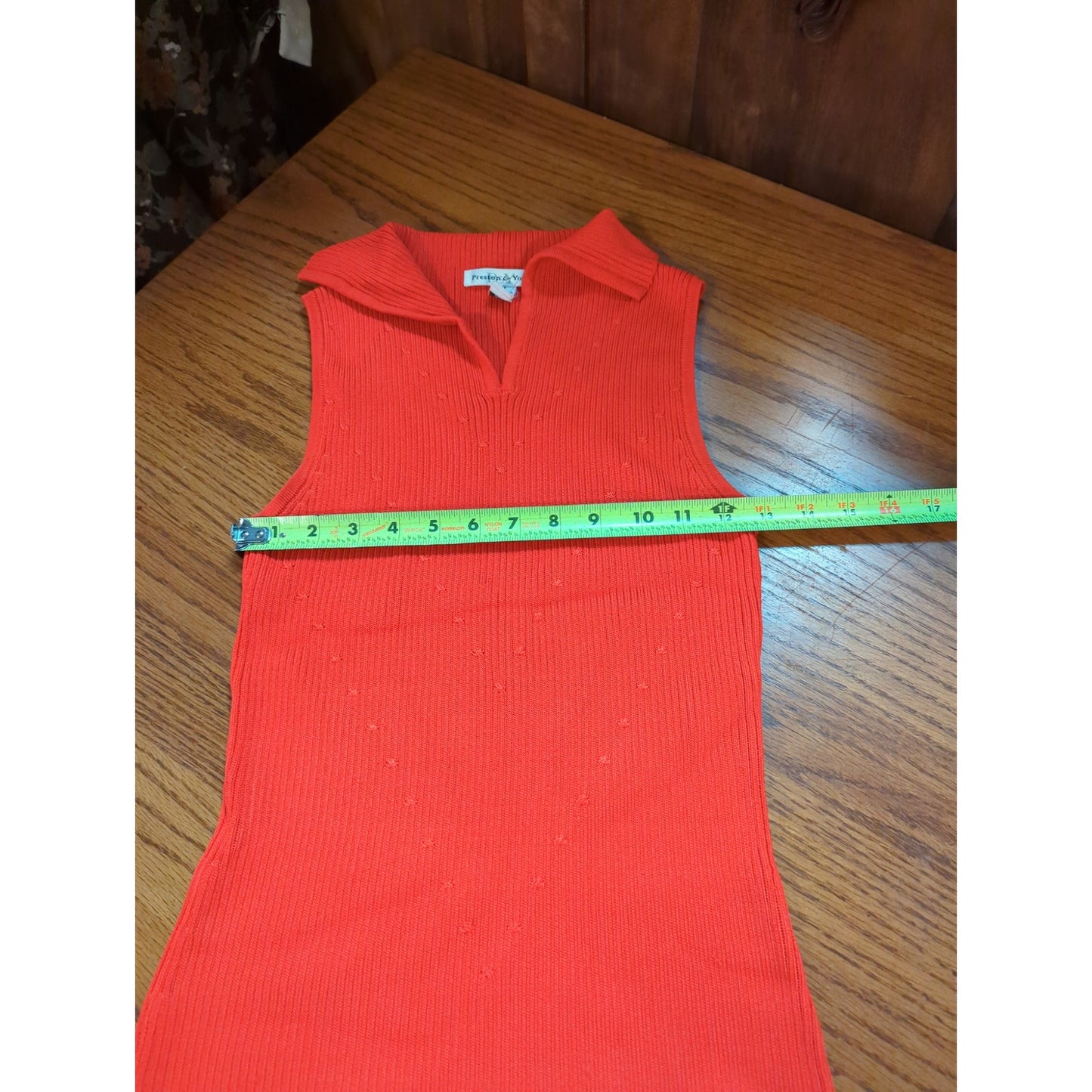 Preston & York Red Ribbed Collared Sleeveless Knit Top Size Medium