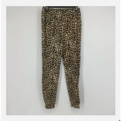Socialite Brushed Fleece Jogger Pants Brown Leopard High Rise extra-small XS