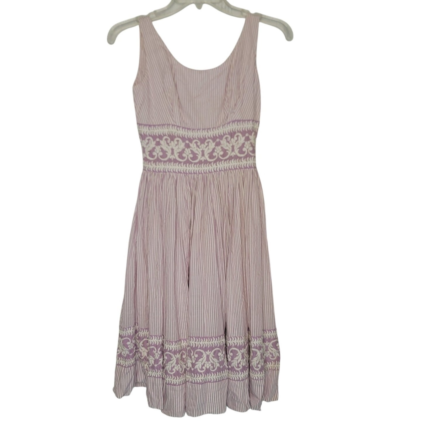Vintage Purple White Small/XS sleeveless 50's Dress Striped Embroidery Fit Flare