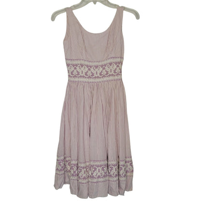 Vintage Purple White Small/XS sleeveless 50's Dress Striped Embroidery Fit Flare