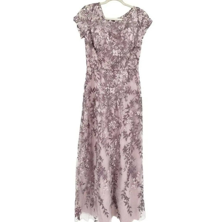 La Femme Floral Lace Overlay Column Gown Formal Dress Size 14 in Dusty Lilac NWT