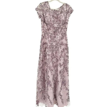 La Femme Floral Lace Overlay Column Gown Formal Dress Size 14 in Dusty Lilac NWT