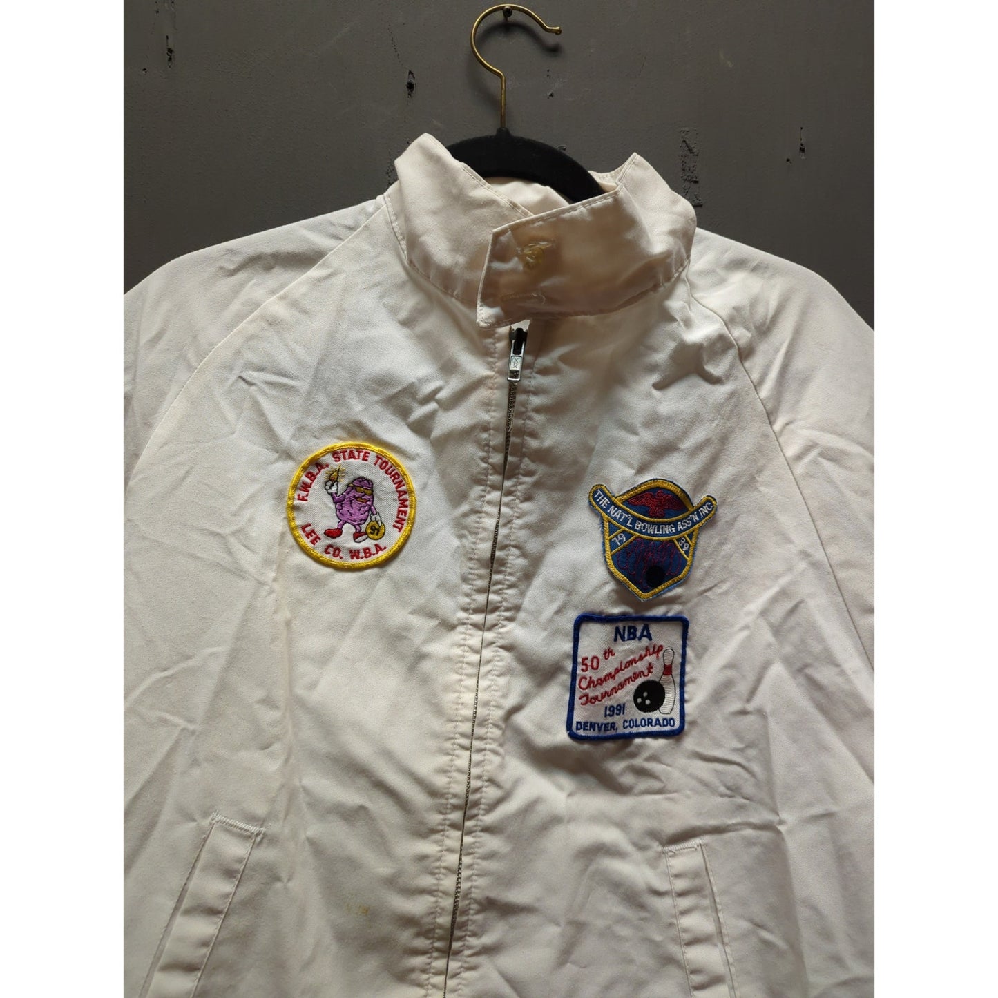 vintage white national bowling association jacket 1990s Size Large collared