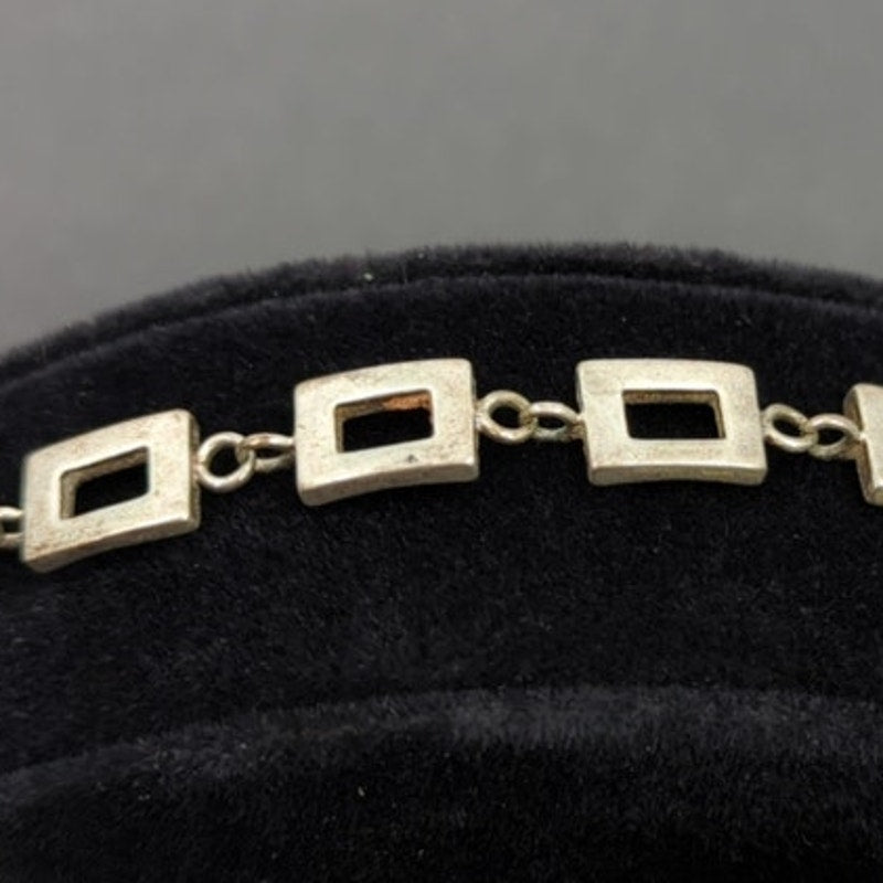 Vintage Minimalist Rectangular Silver-Tone Open Square Geometric Link Bracelet