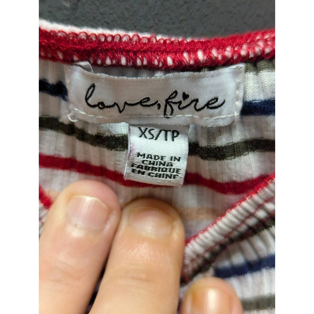Lovefire Women's Multicolor Striped Ruched Short Sleeve NEW Bodysuit XS Thong