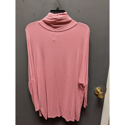Caslon Oversie High Low Tunic Fleece Tunic Cowl Neck Long Sleeves Dropped Pink