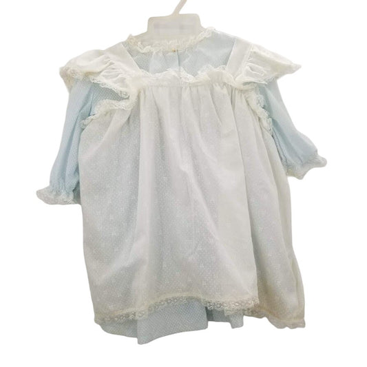 3Pc. Vintage baby set Blue Unbranded Top Bloomers Apron Flowers Infant or Doll
